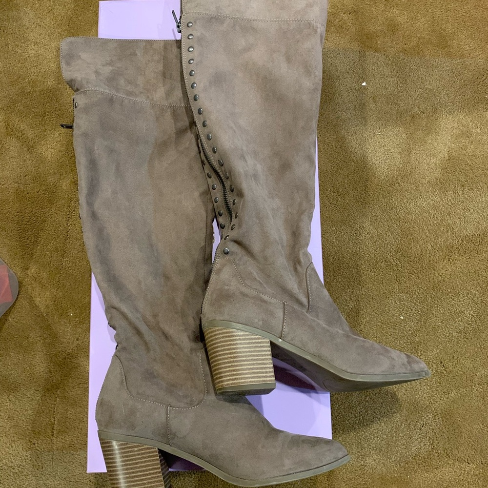 Madden Girl Taupe Heeled Boots with Studs